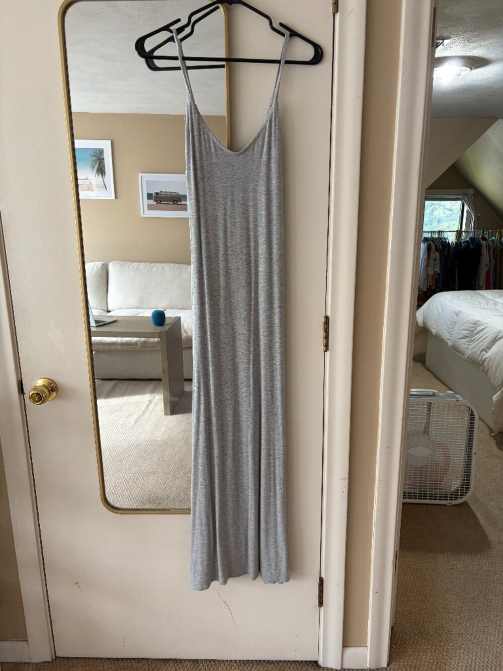 Anistar Heather Grey STRETCHY Spaghetti Strap midi/maxi Dress Size Small